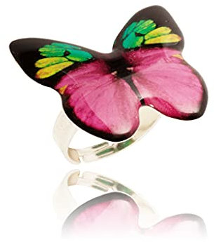 Belle Fleur ou Papillon Forme Bagues Fantaisie Réglable Bijoux pour Petite Amie (Style 26 - Vert et Rose)