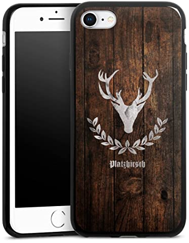 Slim Case extra dünn kompatibel mit Apple iPhone SE (2020) Silikon Handyhülle schwarz Hülle Hirsch Holzoptik Holz