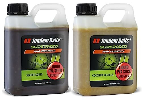 Tandem Baits Karpfen Futter Angelfutter Attraktor SuperFeed Liquid PVA Stick Booster 2-er Set 1000 ml Flavour Mix