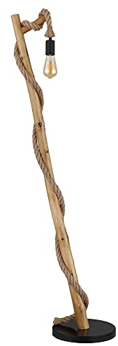 etc-shop Stehlampe Wohnzimmer Stehlampe schwarz Holz Holzleuchte Hanfseil, Holzoptik Landhausstil, Metall braun, 1x E27 Fassung, LxBxH 42,5x30x150cm