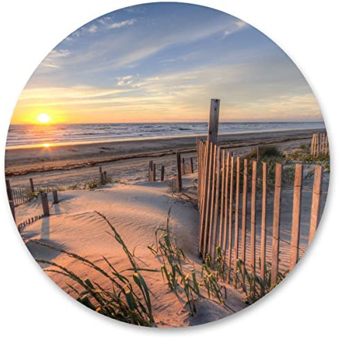 Muralo Sticker rund Strand Meer Sonnenuntergang Dünen Pflanzen Himmel Landschaft 3D Aufkleber Wandtattoo Wohnzimmer Schlafzimmer Büro Br. 100cm x Hö. 100cm