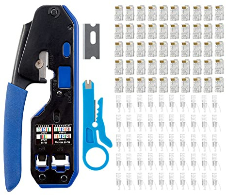 LSLANSOON RJ45 Crimpzangen-Set, CAT5, CAT5e, CAT6, Ethernet-Crimper, Modulares Datenkabel-Abisolierzange, Schneider für Standard-RJ11/RJ12- und RJ45-Stecker (Crimper mit Steckern)