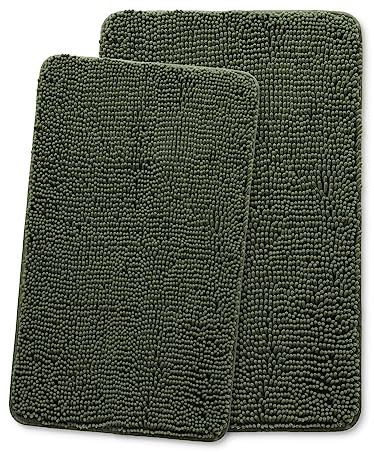 Yeaban Olivgrüne Badezimmerteppich-Sets 2-teilig - Dicke Chenille-Badematten | saugfähiger und waschbarer Badteppich rutschfest, Plüsch und weiche Teppiche für Badezimmerboden, Dusche, Waschbecken –