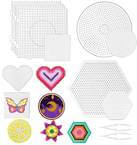 Bügelperlen Platten, 10 Stück Bügelperlen Schablonen, Bügelperlen Vorlagen, Bügelperlen Steckplatten, Bügelperlen Platte, DIY Transparente Handwerk Zubehör, 5 mm Bügelperlen Platte für Kinder Geschenk