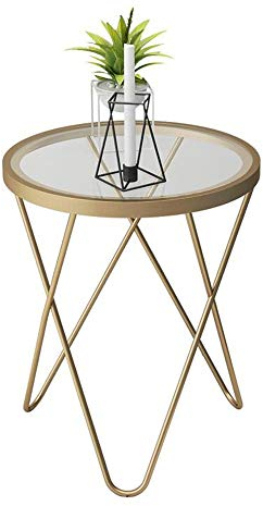 ZEELYDE Table Basse Salon,Petite Table Basse Verre Fer Forgé Croix Design Petite Table Ronde Salon Canapé Côté,Support Tablette 2 Couleurs