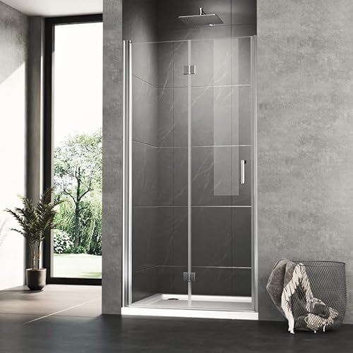 Falttür Duschtür Nische 70cm Duschkabine Rahmenlos Duschabtrennung, Goezes Nischentür Dusche Duschwand 6mm ESG Sicherheitsglas mit Nano Beschichtung, Duschtrennwand Duschtüren Höhe 195cm