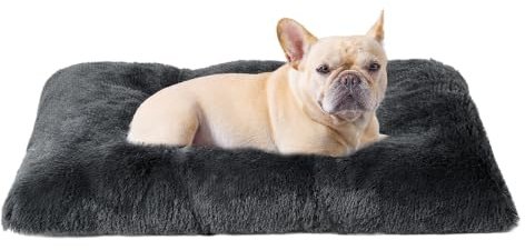 EHEYCIGA Calming Fluffy Dog Crate Bed For Medium Dog 75x50x7.5cm, Dark Grey | Anti Anxiety Soft Mat with Non-slip Bottom, Washable Dog Pad, Cozy Surface For Medium Dog