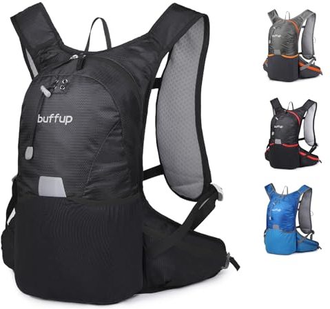 buffup® Kleiner 15L Multifunktionaler Wanderrucksack, Fahrradrucksack, MTB-Rucksack und Trinkrucksack für Outdoor Sport(Schwarz 1)