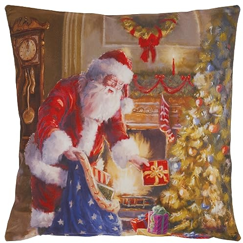 Espamira Kissenhülle Weihnachten 40x40 Kissenbezug Weihnachtsmann Bescherung Kissen Dekokissen Quadratisch Weihnachtskissen Stoff Deko Kissen Weich 100% Polyester