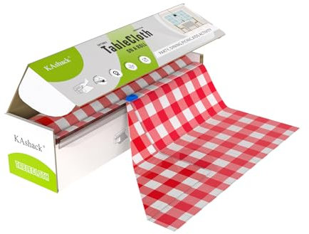 KAshack Einweg Tischdecke aus kunststoff Rolle-137x 3000 CM Rot-weiß kariert Plastiktischdecken, mit Cutter Box Rechteckige Tischabdeckung für Outdoor Partys Gartentischdecke (rot-weiß, 137*3000 CM)