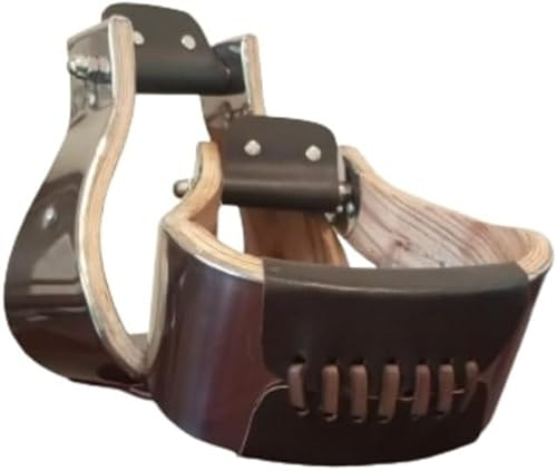 Craft Colt Wooden Wide Western Steel & Leather Covered Stirrups, Wooden Bell Saddle Stirrups (Size: 4.0)
