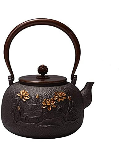 CRBUDY Teekanne aus Eisen, Libelle, Spiel, Lotus, Eisen, Alter Eisenkessel, Teekanne aus Eisen, Wasserkocher aus Eisen, Teeservice für grünen Tee (Eisen, 1200 ml), Vision