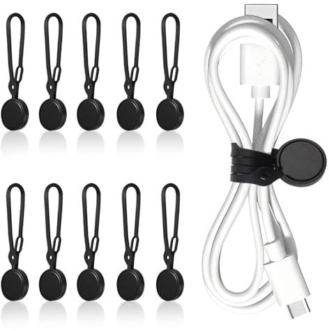 TamBee Magnetic Cable Ties Reusable Silicone Magnetic Cable Cord Ties Organiser Cable Straps Black Cable Ties for Earphone Phone Charger Audio Cable Computer (10Pcs, Black)