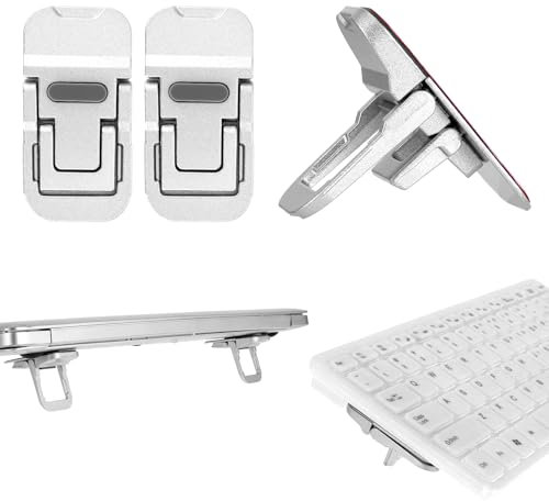 Bewudy 2 Pcs Portable Laptop Riser, Dual Tilt Angle Adjustment, Foldable Mini Computer Stand, Self-Adhesive Feet for Most Keyboards (Silver)
