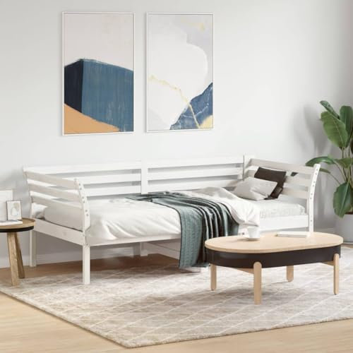 OHOOWOO Tagesbett Weiß 75x190 cm Massivholz Kiefer,多功能白木 Tagesbett mit Schlaffunktion für Schlafzimmer und Wohnzimmer