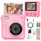 Fotocamera per bambini con stampa istantanea, fotocamera digitale HD per ragazze e ragazzi, regalo di compleanno con penne a colori per fai da te, 3 rotoli di carta da stampa e scheda SD da 32 GB,