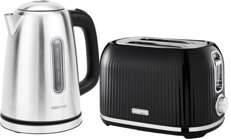 Geepas 1.7L Illuminating Electric Kettle & 2 Slice Bread Toaster Combo Set | 2200W Stainless Steel Cordless Jug Kettle | 1000W Toaster with 7 Browning Levels, Removable Crumb Tray & Cord Storage