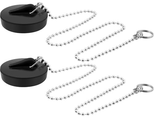 TIESOME 2 tapones universales para fregadero, tapón de baño de goma universal y cadena, tapón de drenaje para fregadero de baño, tapón de baño de goma con cadena de acero inoxidable (tamaño de 1.57 a