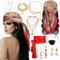 10 Stück Piratenkostüm Damen Zubehör, Piraten Kostüm Frauen, Karneval Kostüm Damen Pirat Zubehör mit Kopftuch Taillengürtel Halskette Armbänder Augenmaske Ohrringe für Halloween Deko Piratenparty