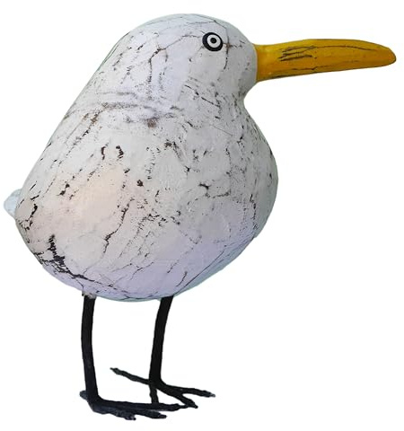 Tokoindah Handgeschnitzte Deko-Möwe aus Holz – Maritime Skulptur im Shabby Chic Vintage-Look, Unikat, detailreich geschnitzt, ideale Küsten-Deko für Wohnzimmer, Badezimmer, 18 cm hoch