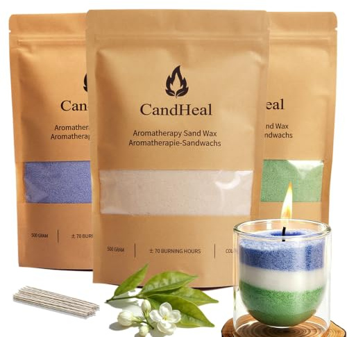 CandHeal Pearled Candle Sand with Wicks,1500g White Tea Sand Wax | Clean Scent for Morning Rituals,3-Color Plant-Based Candle Sand,Long-Lasting 200H, Self-Care Gift for Women