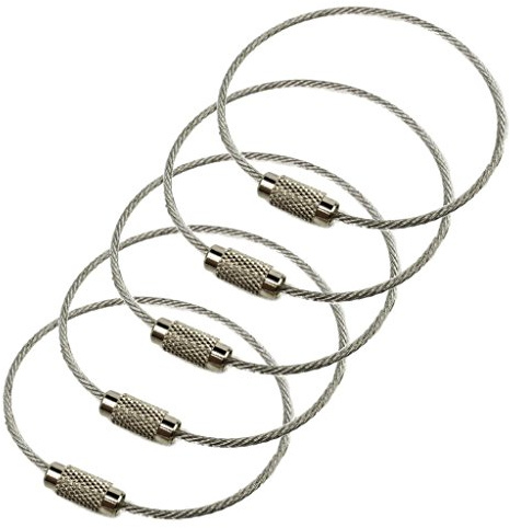 5Pack Luggage Tag Loops,6 Inch Stainless Steel String Keychain for Silicon Luggage Tags