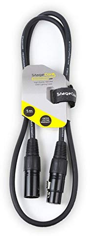 StageCore 1 Metre 3 Pin XLR Male - 3 Pin XLR Female DMX Cable Lead Black