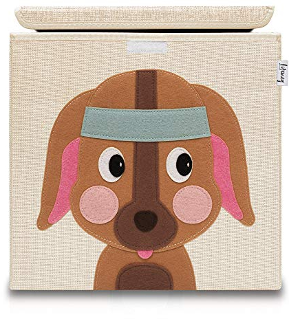 LIFENEY Aufbewahrungsbox mit Deckel und Hund I Spielzeugbox mit Tiermotiv passend für Würfelregale I Ordnungsbox für das Kinderzimmer I Aufbewahrungskorb Kinder