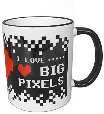 Fördeblau Retro Pixel-Art Tasse 'I Love Big Pixels' - Must-Have für Retro-Gaming-Liebhaber und Computer-Nostalgiker