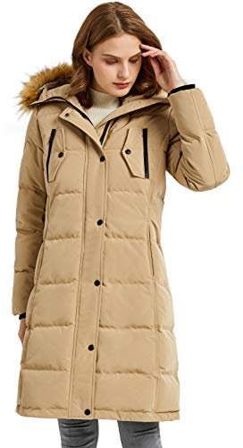 Orolay Manteau en Duvet Long D'extérieur pour Femme avec Capuche Veste Rembourrée D'hiver Kaki L