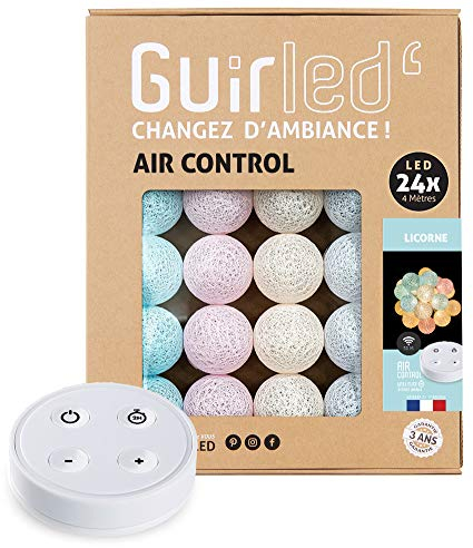 GuirLED - LED Baumwollkugeln Lichterkette USB - Drahtlose Fernbedienung - Baby Nachtlicht 2h - Dual USB 2A Netzteil enthalten - 4 Intensitäten – 24 Kugeln 2.4m - Einhorn