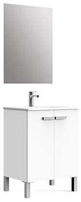Baikal Mueble de Baño Neo, Dos Puertas, Mueble con Patas. Varios Acabados y Medidas. Melamina 16mm. Mueble MONTADO. 2 Puertas con Espejo 60 cm Blanco