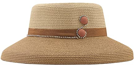 ZZDH Strohhut Damen Sommerhut Sommer Vintage Design Strohhut Frauen Mädchen Solide Farbe Strandurlaub Big Sun Cap (Color : 01)