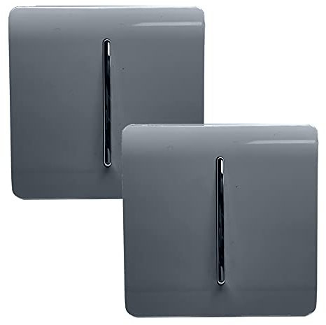 Trendi 1 Gang 2 Way Artistic Modern Glossy 10 Amp Rocker Tactile Light Switch Warm Grey (2 Pack)