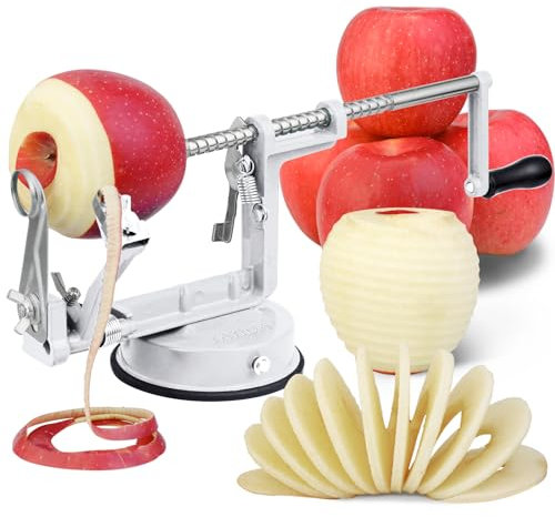 Apple Peeler Slicer Corer 3 In 1, Potato Peelers, Stainless Steel Heavy Duty with Suction Cup Base (White)