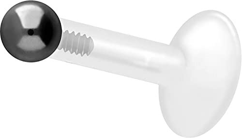 PIERCINGLINE PTFE Labret mit Gewinde Titan AUFSATZ KUGEL 3 mm Piercing Lippe Nase Ohr Helix Schwarz 1,2 x 9 mm