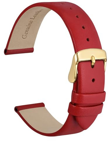 WOCCI 14mm Elegantes Uhrenarmband für Damen mit Goldener Schnalle (Rot)