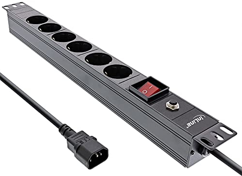 InLine® Ciabatta elettrica da 19, 6 contatti di protezione, connettore C14, protezione da sovraccarico, interruttore, 2 m, colore: nero