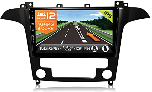 JOYX Android 13 Autoradio para Ford S-MAX (2007-2008) - [4G+64G] - Built-in DSP/Carplay/Android Auto - Gratis Cámara Mic - 9 Pulgada 2 DIN - Apoyo Dab 4G WLAN BT5.0 Volante 360-Cámara Fast-Boot