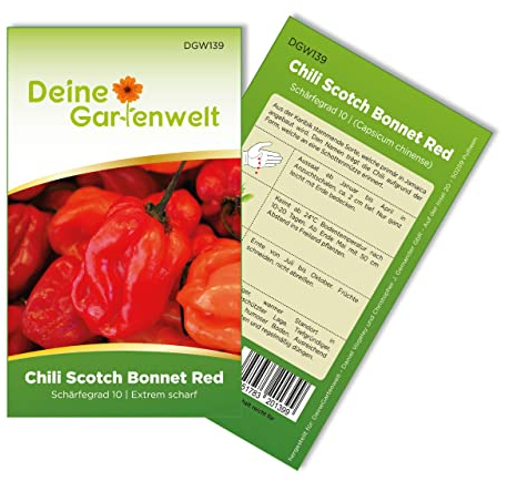 Chili Scotch Bonnet Red Samen - Capsicum chinense - Chilisamen - Gemüsesamen - Saatgut für 3 Pflanzen