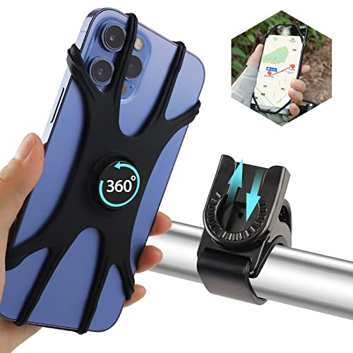 Handyhalterung Fahrrad , Universal Fahrrad Handyhalterung Silikon Handyhalter Motorrad Halterung , 360° Drehbar Abnehmbare Fahrradhalterung Scooter Handyhalter für 4,5-7,0 Zoll Smartphones (Schwarz-8)