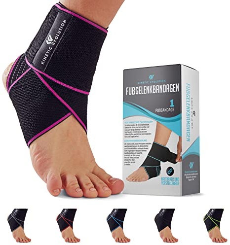 KINETIC EVOLUTION einstellbare Fußbandage bietet elastischen Knöchelschutz für Damen und Herren. Ideal für Sportarten wie Tennis und Laufen. Verstellbar, bequem und strapazierfähig. (Pink 1 Stück)