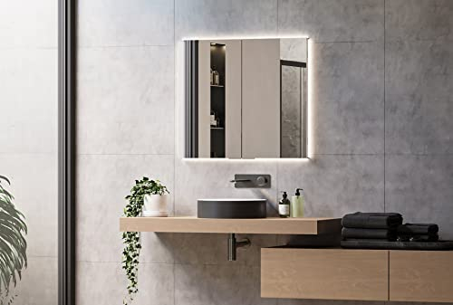 BERNSTEIN LED Einbau-Spiegelschrank UP7012 mit Doppel-Steckdose, Unterputz-Badezimmerspiegel, Dimmbares Spiegellicht, Vormontierter Spiegel - Breite:80cm