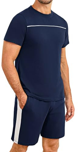 Marvmys Mens Pyjamas Shorty Short Sleeve Set Men's Two-Piece Pyjamas Traditional T-shirt and Short Pyjama Set Nightwear Pjs Loungewear