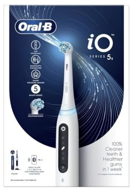 Oral-B iO 5S Elektrische Zahnbürste, 1 Reisetasche, Designed by Braun, Elektrische Zahnbürste, Oral B Weiß