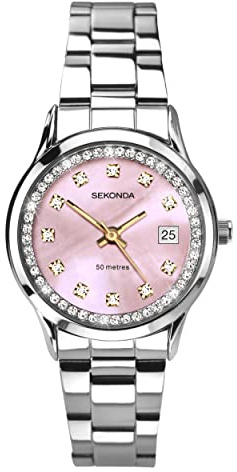 Sekonda Catherine Womens Analogue Watch 27mm dial | 50 Metres Water Resistance, mineral glass crystal, folding clasp, mother of pearl dial, date display, ion-plated case