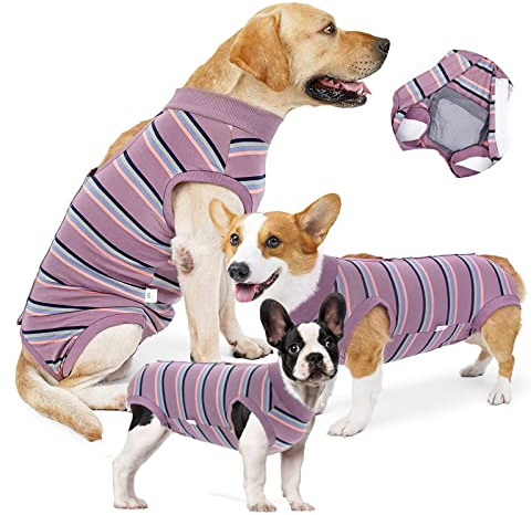 Jodsen Dog Recovery Suit, Dog Surgery Onesie, Purple Stripes, Medium, Large