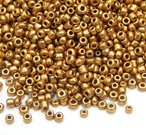 1100 Stück Glas Rocailles Perlen 4mm, 6/0, Ponyperlen Rund Mini Perle Seed Beads (Matt Gold)