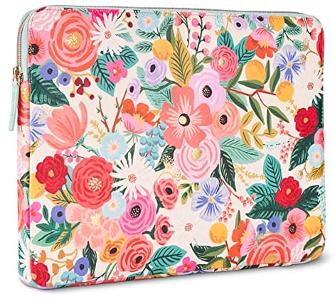 Rifle Paper Co. Laptop Sleeve 14” - Laptop Carrying Case with Padded Exterior, Satin Interior, Metallic Zipper - Floral Laptop Bag For MacBook Pro/Air M2 13 inch, HP, Asus, Dell - Garden Party Blush