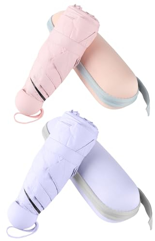 BAODINI Reise-Mini-Regenschirm für Geldbörse mit Etui – kleiner kompakter UV-Regenschirm, Sonnenschutz, leicht, kleiner Taschenschirm mit Etui für Damen und Mädchen